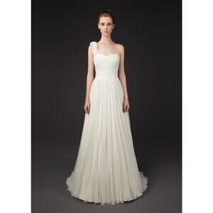 NEW Winnie Couture Haley 8420 wedding dress chiffon strapless 12 silk blend ecru